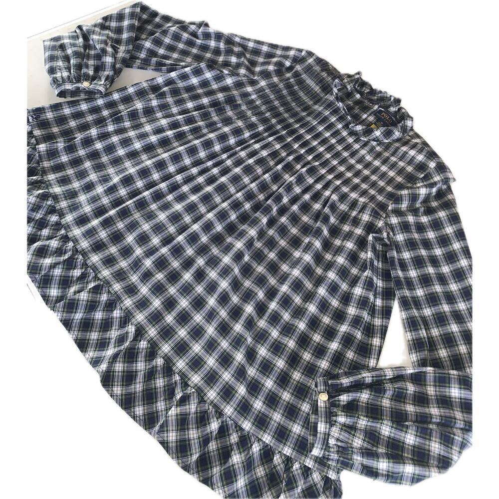 Polo Ralph Lauren Girls Ruffled Babydoll Plaid Long Sleeve Peasant Blouse 16 - Picture 3 of 11